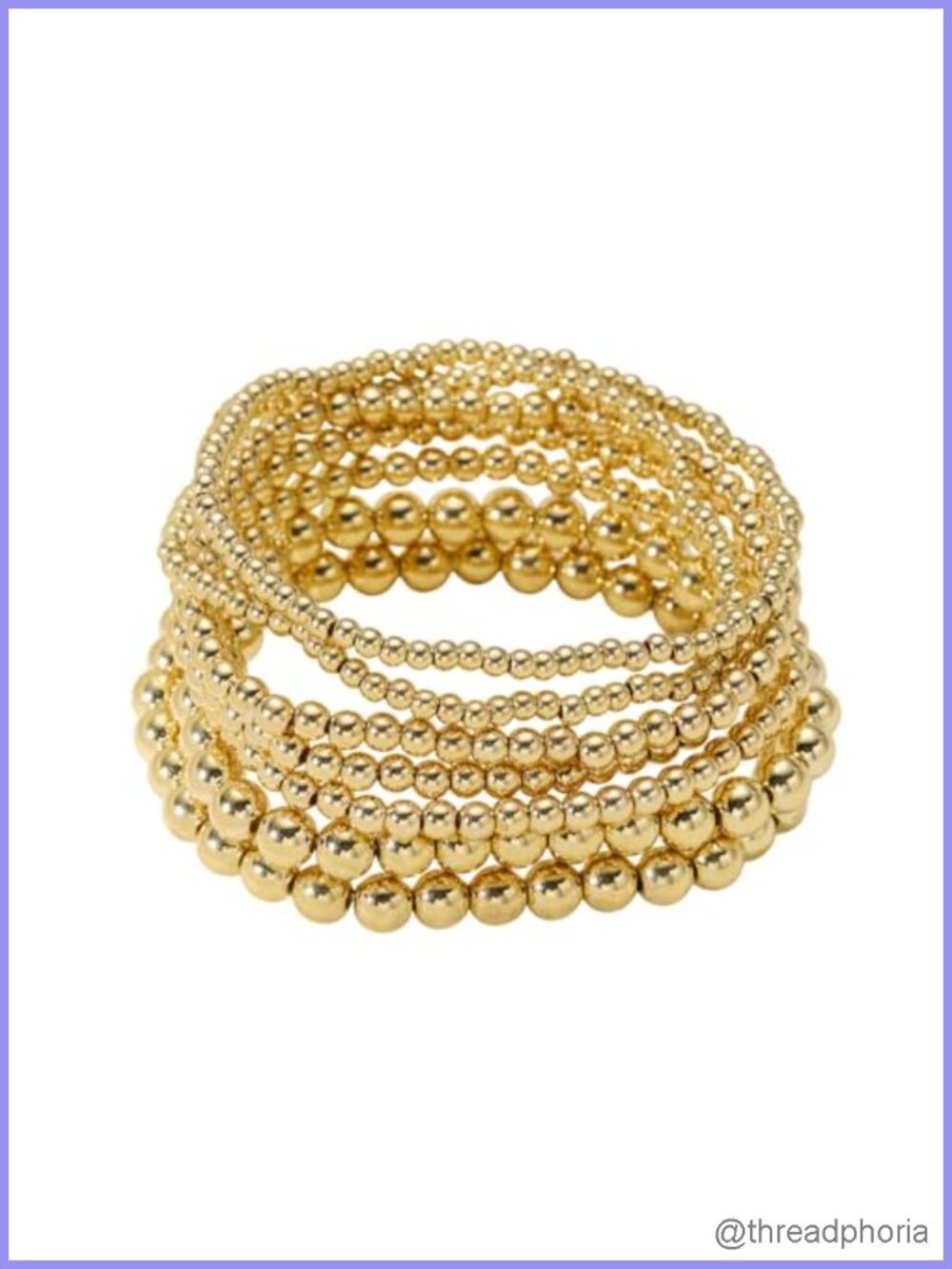 7-Piece Gold Beaded Stretch Bracelet Set, 14K Gold Plated CCB Ball Beads 3-8mm